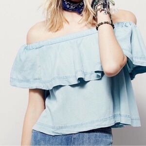 Free People chambray off the shoulder crop top